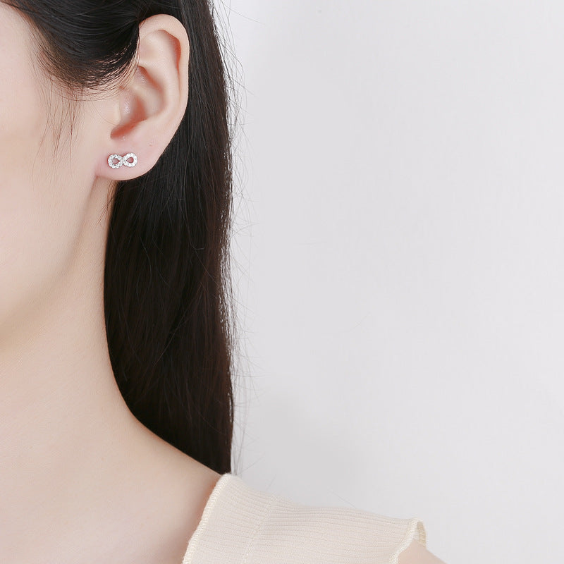 S925 Silver 8 Char Stud Earrings Minimalist Infinity