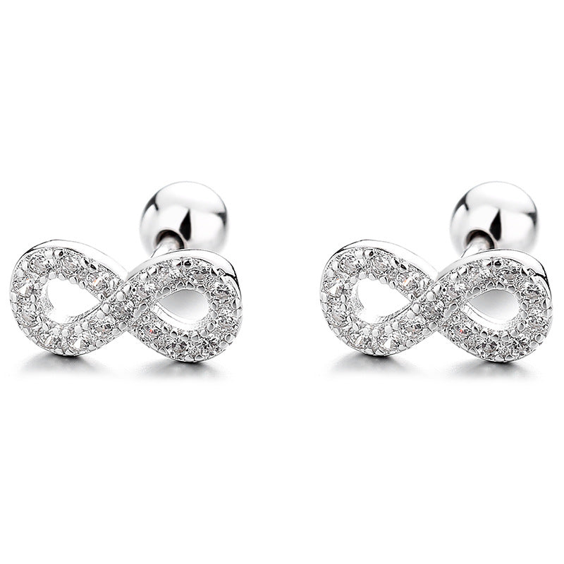 S925 Silver 8 Char Stud Earrings Minimalist Infinity