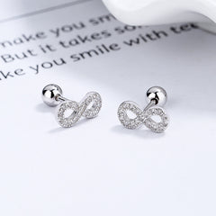 S925 Silver 8 Char Stud Earrings Minimalist Infinity