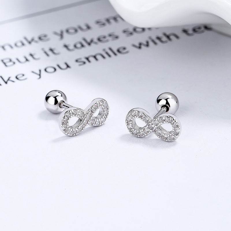 S925 Silver 8 Char Stud Earrings Minimalist Infinity