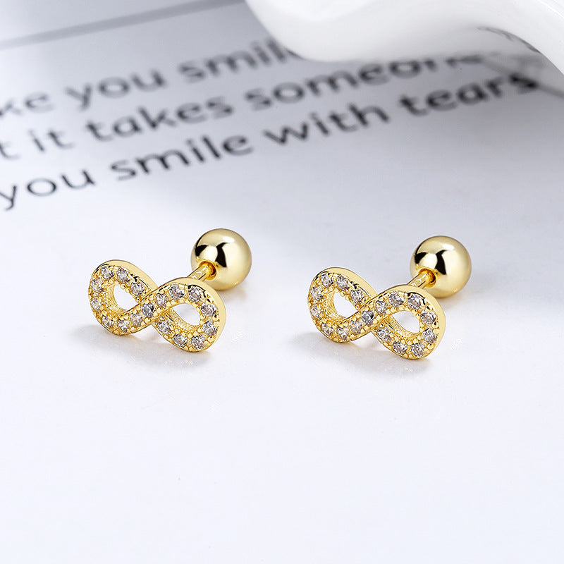 S925 Silver 8 Char Stud Earrings Minimalist Infinity
