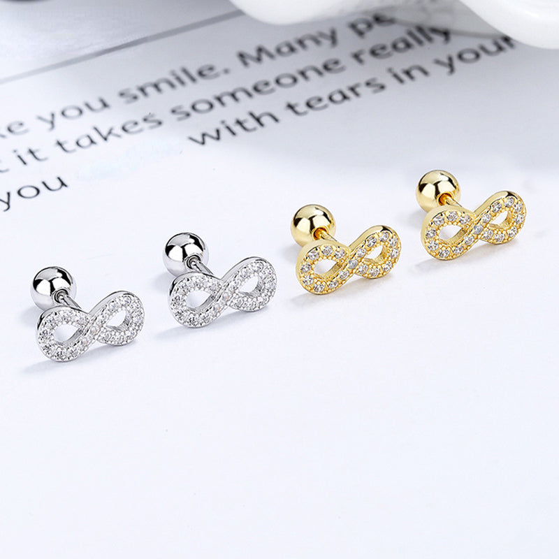 S925 Silver 8 Char Stud Earrings Minimalist Infinity