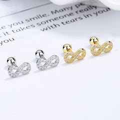 S925 Silver 8 Char Stud Earrings Minimalist Infinity