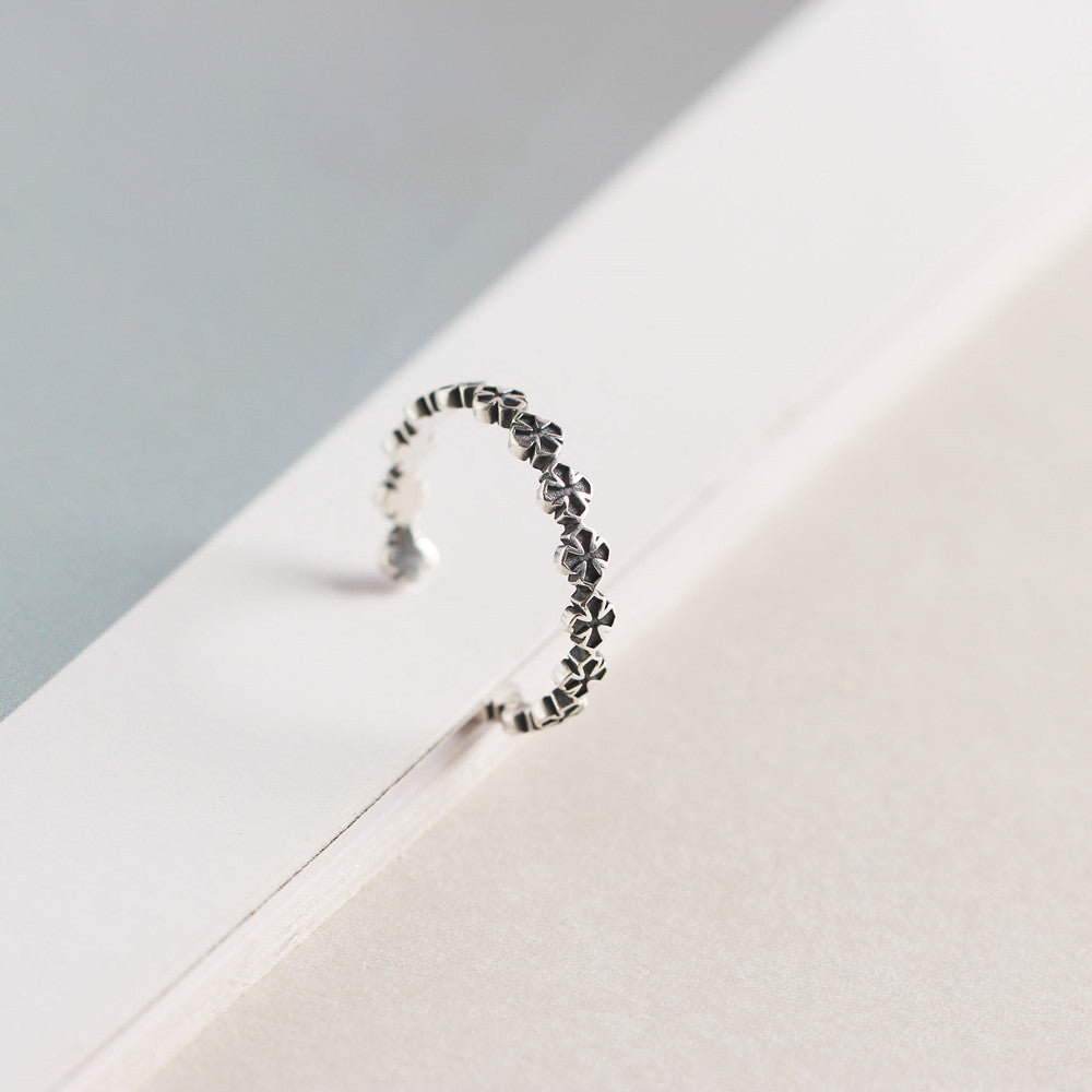 S925 Silver Cross Pattern Ring Adjustable Index Finger Ring Vintage Style
