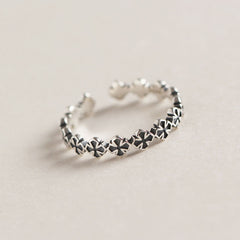 S925 Silver Cross Pattern Ring Adjustable Index Finger Ring Vintage Style