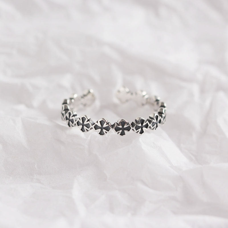 S925 Silver Cross Pattern Ring Adjustable Index Finger Ring Vintage Style