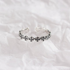 S925 Silver Cross Pattern Ring Adjustable Index Finger Ring Vintage Style