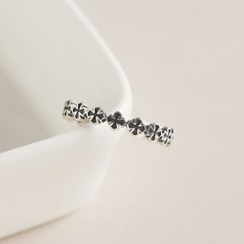 S925 Silver Cross Pattern Ring Adjustable Index Finger Ring Vintage Style