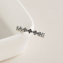 S925 Silver Cross Pattern Ring Adjustable Index Finger Ring Vintage Style