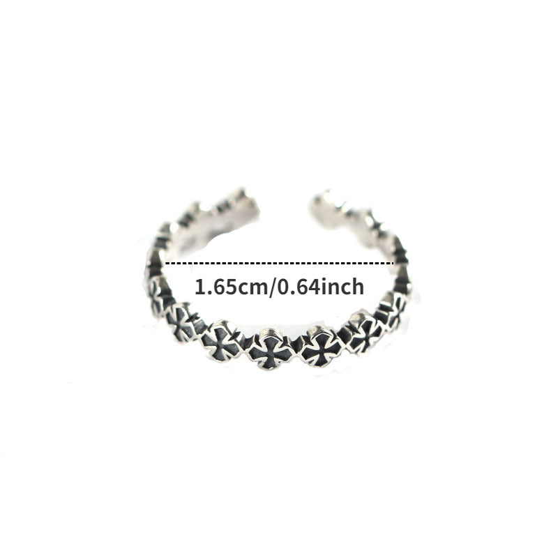 S925 Silver Cross Pattern Ring Adjustable Index Finger Ring Vintage Style