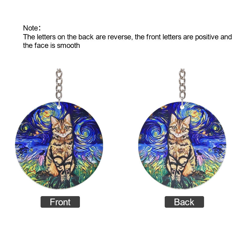 Cat Painting Acrylic Keychain Circular Pendant Decoration