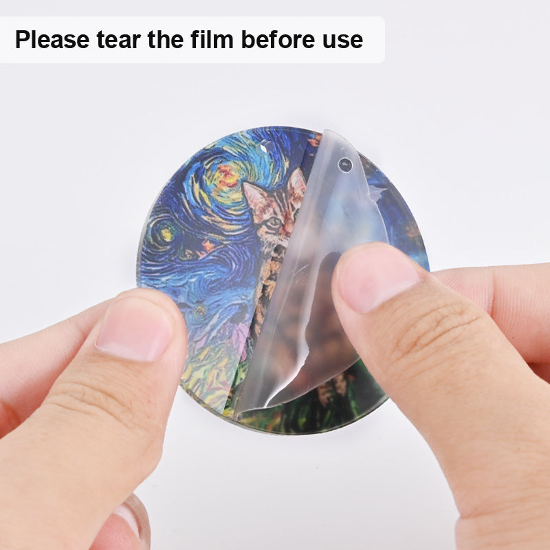Cat Painting Acrylic Keychain Circular Pendant Decoration