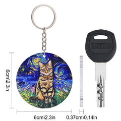 Cat Painting Acrylic Keychain Circular Pendant Decoration