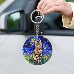 Cat Painting Acrylic Keychain Circular Pendant Decoration