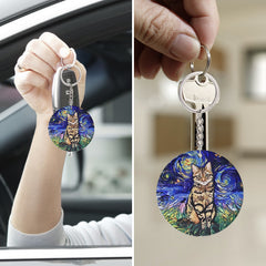 Cat Painting Acrylic Keychain Circular Pendant Decoration