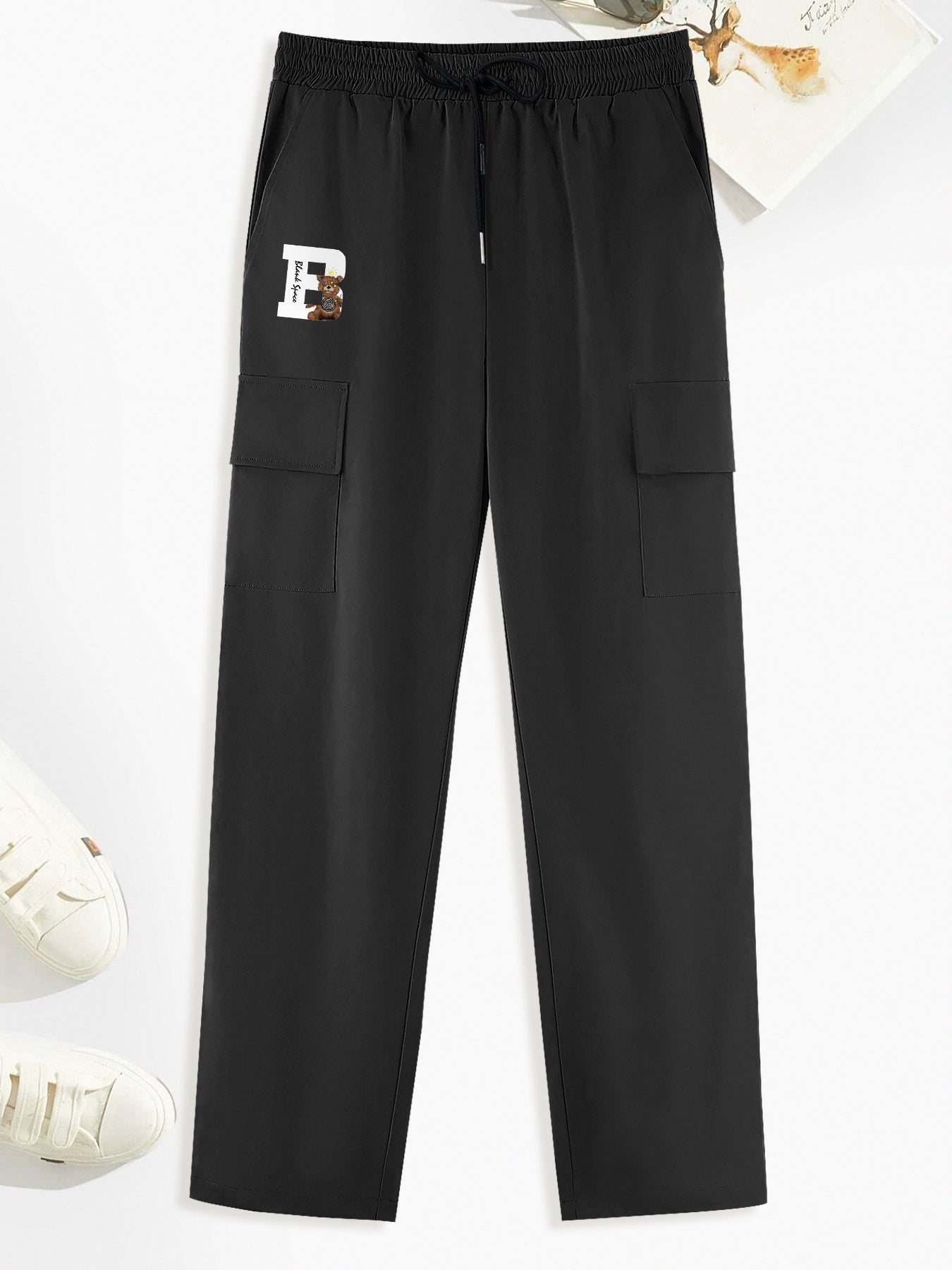 Cat Mountain Pattern Cargo Pants Men s Flap Pocket Trousers