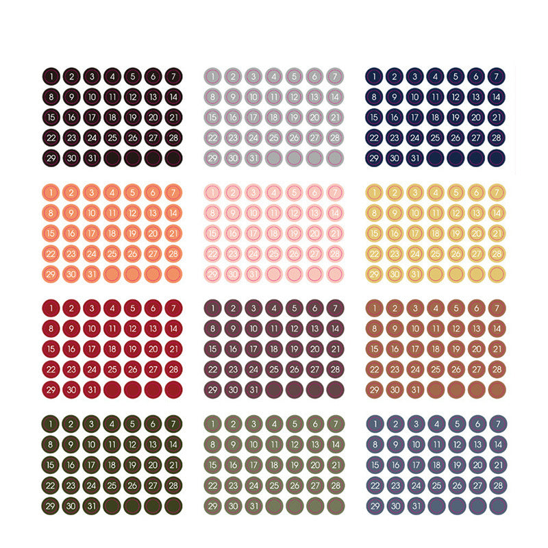 12 Sheets Date Index Sticker Small Dot Circle Label Date Label Sticker