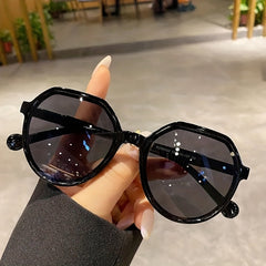 2pcs Small Oval Sunglasses Set & Leather Glasses Bag