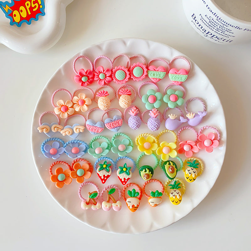 Baby Girls Cartoon Flower Hair Ties - Set of 40 Scrunchies Hair Bands