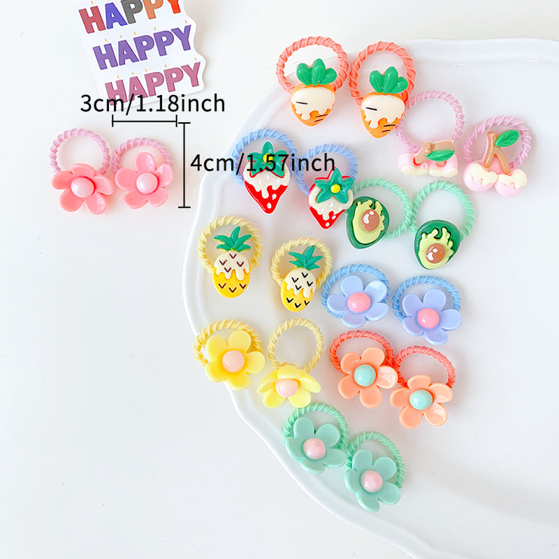 Baby Girls Cartoon Flower Hair Ties - Set of 40 Scrunchies Hair Bands