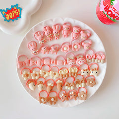 Baby Girls Cartoon Flower Hair Ties - Set of 40 Scrunchies Hair Bands