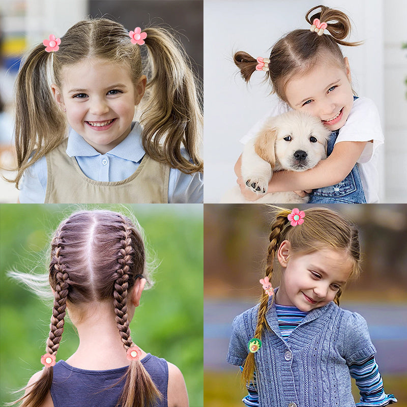 Baby Girls Cartoon Flower Hair Ties - Set of 40 Scrunchies Hair Bands