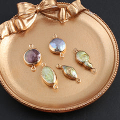 Golden Wrapped Natural Baroque Pearl Connectors for DIY Jewelry