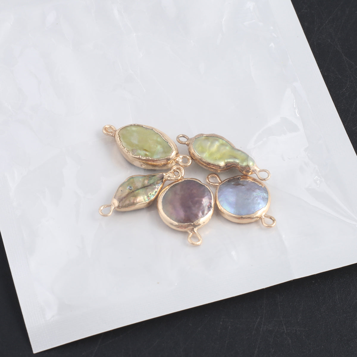 Golden Wrapped Natural Baroque Pearl Connectors for DIY Jewelry