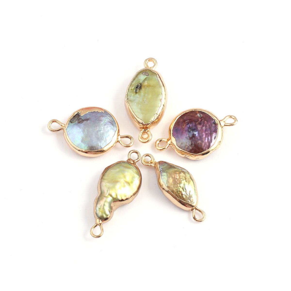 Golden Wrapped Natural Baroque Pearl Connectors for DIY Jewelry