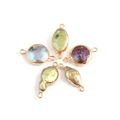 Golden Wrapped Natural Baroque Pearl Connectors for DIY Jewelry