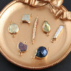 Baroque Pearl Connectors Golden Wrapped Edges DIY Jewelry Making