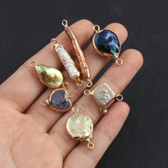 Baroque Pearl Connectors Golden Wrapped Edges DIY Jewelry Making