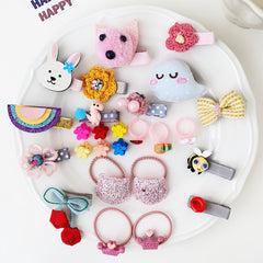 26pcs Cartoon Flower Hair Clips Hair Ties Hairpins Bands for Kids