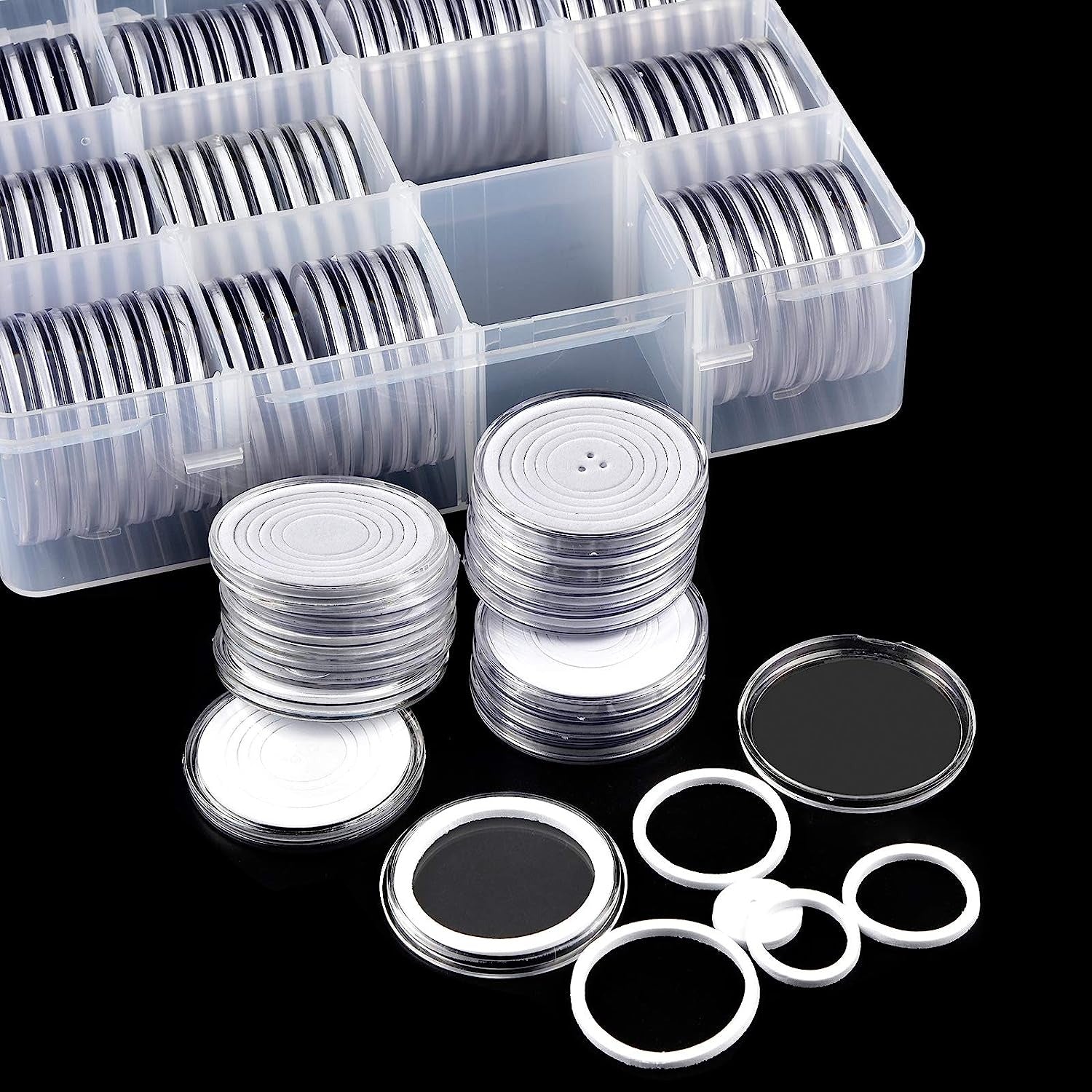 84 Coin Capsules With Foam Gasket & Storage Box - Coin Collector Case 6 Sizes