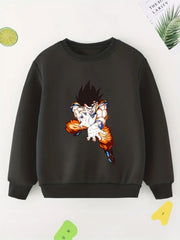 Anime Man Print Boys Casual Pullover Sweatshirt Long Sleeve Crew Neck Tops