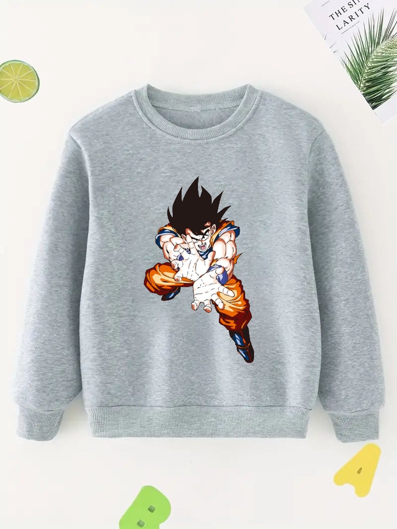 Anime Man Print Boys Casual Pullover Sweatshirt Long Sleeve Crew Neck Tops