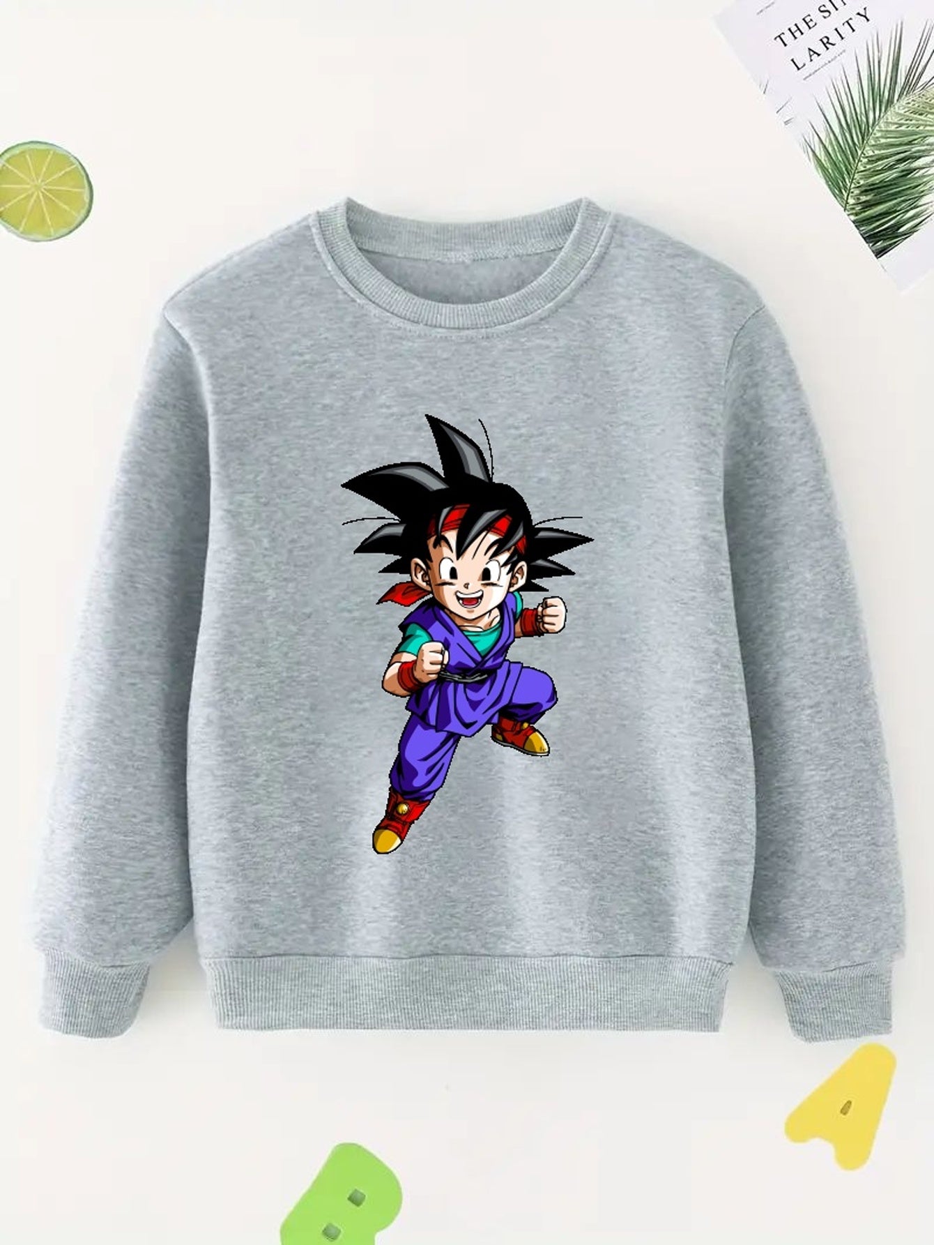 Anime Smiling Boy Print Boys Casual Sweatshirt Long Sleeve Crew Neck Tops
