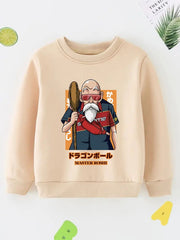 Anime Old Man Print Boys Casual Pullover Sweatshirt Long Sleeve Crew Neck Tops