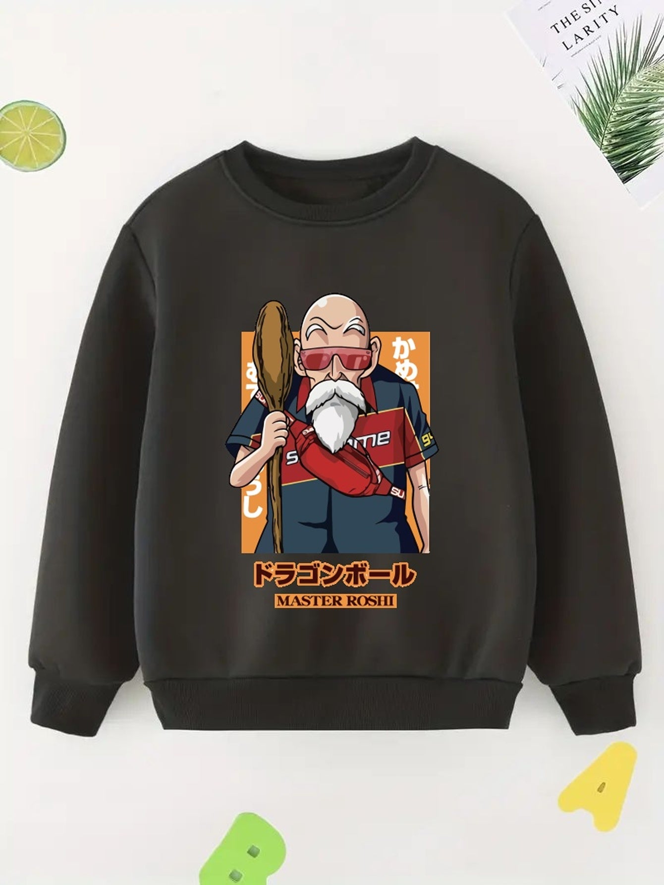 Anime Old Man Print Boys Casual Pullover Sweatshirt Long Sleeve Crew Neck Tops