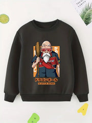 Anime Old Man Print Boys Casual Pullover Sweatshirt Long Sleeve Crew Neck Tops