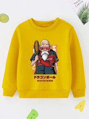 Anime Old Man Print Boys Casual Pullover Sweatshirt Long Sleeve Crew Neck Tops