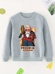 Anime Old Man Print Boys Casual Pullover Sweatshirt Long Sleeve Crew Neck Tops