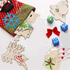 50pcs Christmas Wooden Ornaments Blank Pendants Unfinished Wood Slices DIY Craft