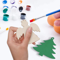 50pcs Christmas Wooden Ornaments Blank Pendants Unfinished Wood Slices DIY Craft