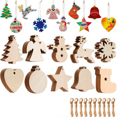 50pcs Christmas Wooden Ornaments Blank Pendants Unfinished Wood Slices DIY Craft