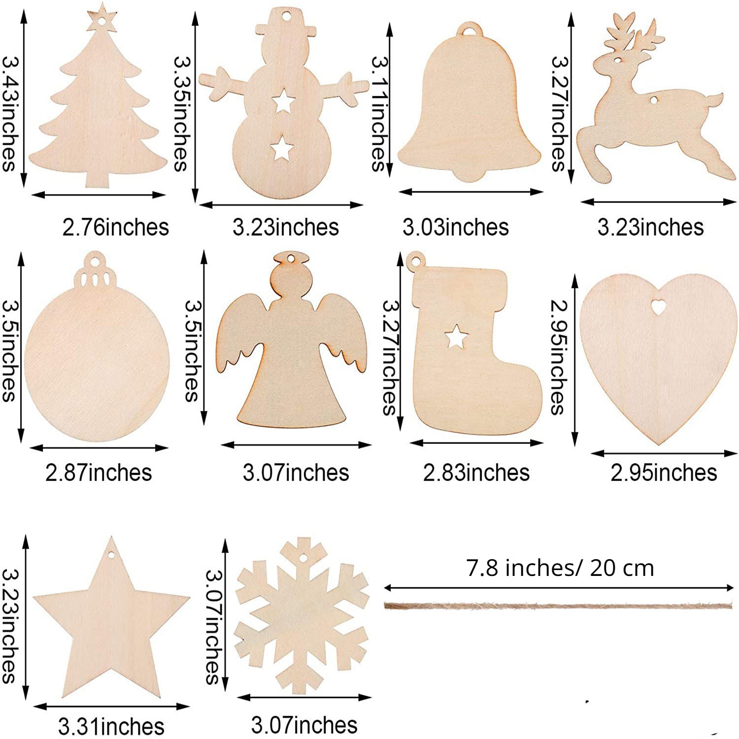 50pcs Christmas Wooden Ornaments Blank Pendants Unfinished Wood Slices DIY Craft