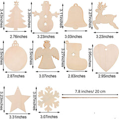 50pcs Christmas Wooden Ornaments Blank Pendants Unfinished Wood Slices DIY Craft