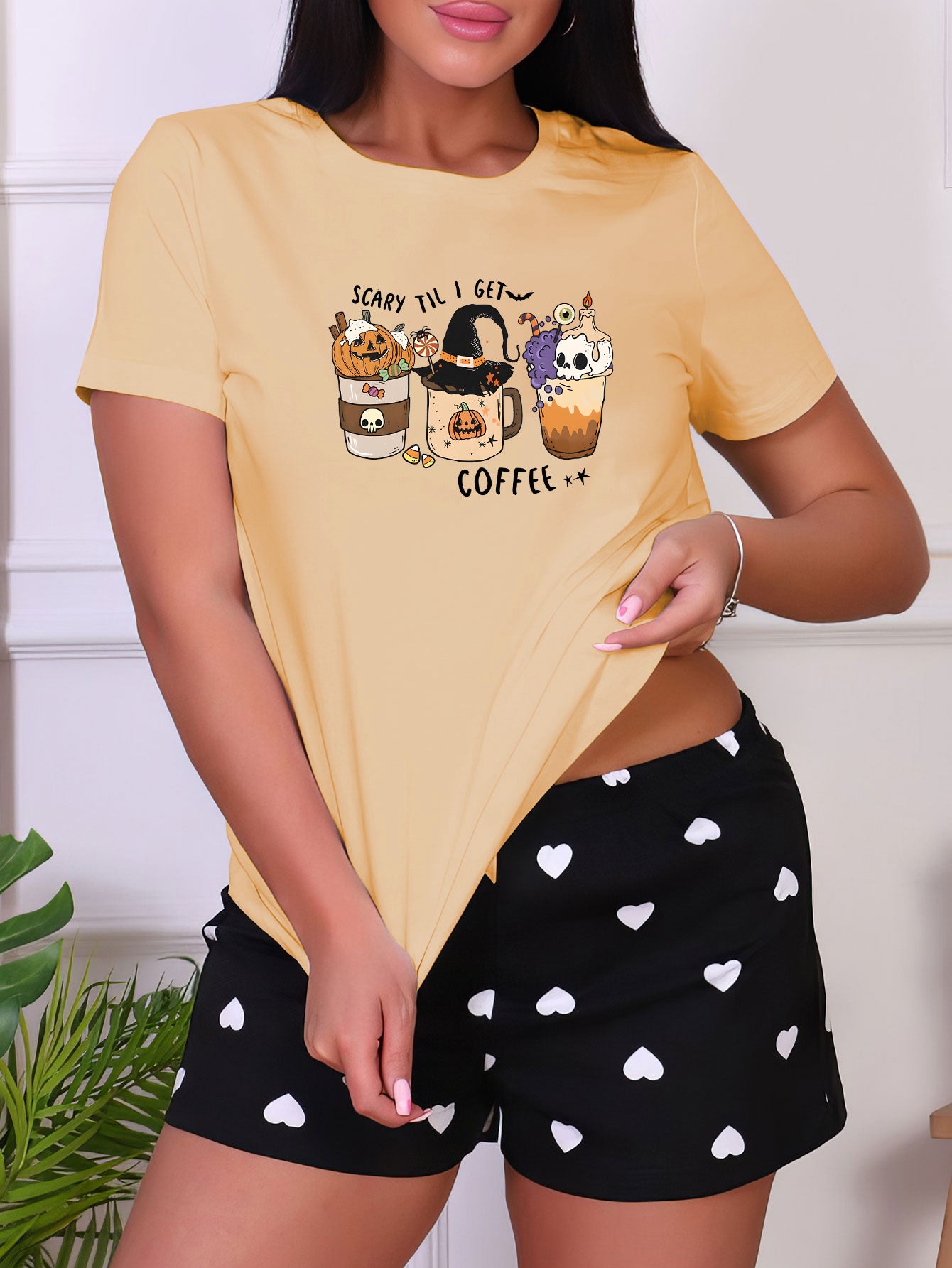 Halloween Pattern Sleep Top Short Sleeve Crew Neck Women's Loungewear