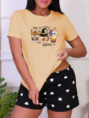Halloween Pattern Sleep Top Short Sleeve Crew Neck Women's Loungewear