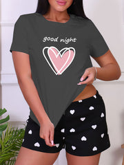 Heart Print Short Sleeve Sleep Top